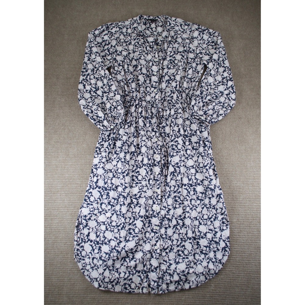 J.Crew Tie-Waist Cotton Voile Midi Dress Navy Rose Vines Size 8